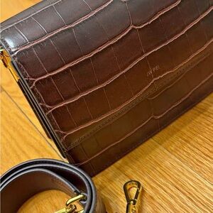 JW PEI Brown Croc-Embossed Crossbody Bag